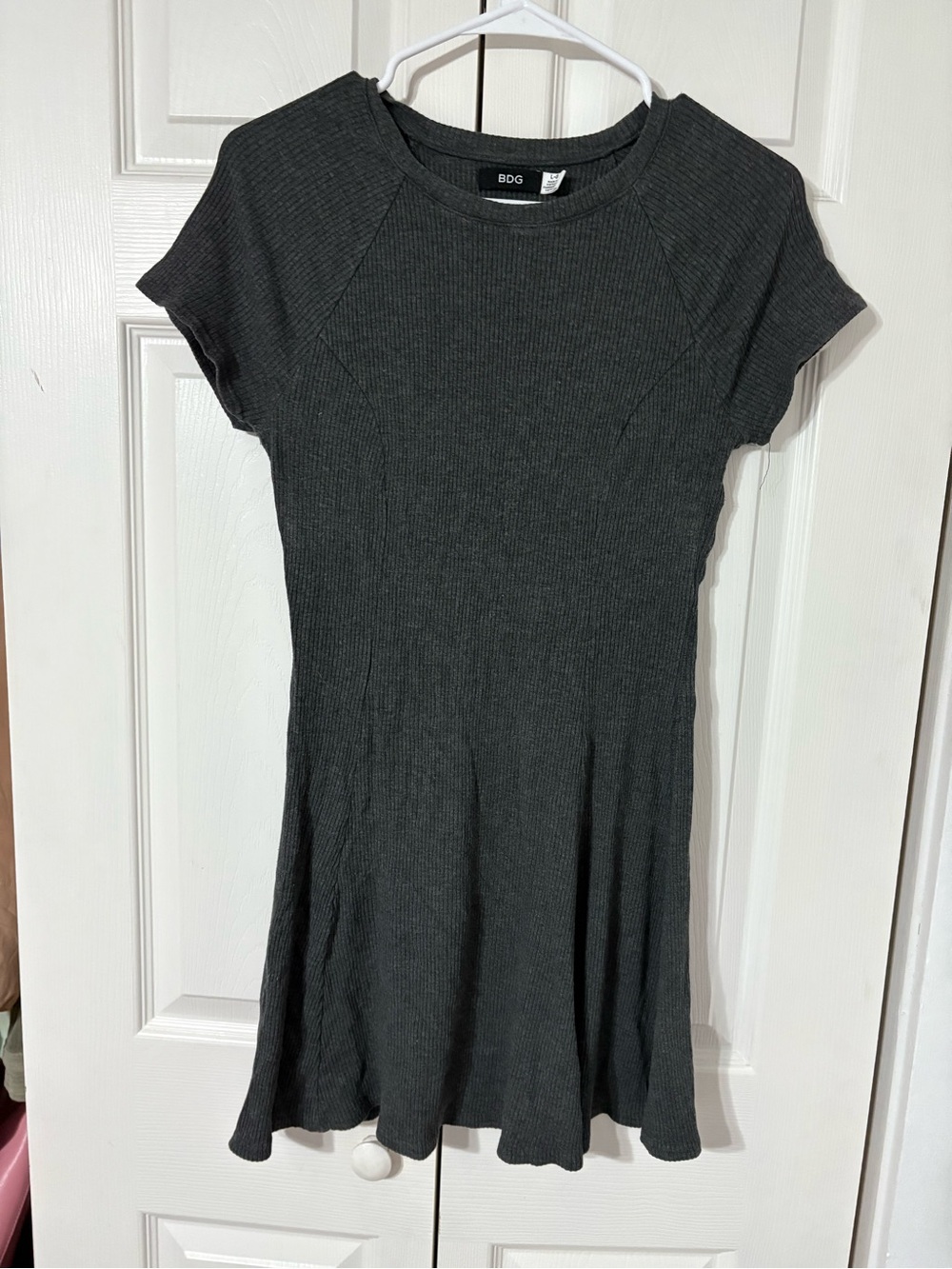 BDG Dark Charcoal Ribbed Fit-and-Flare Midi Dress